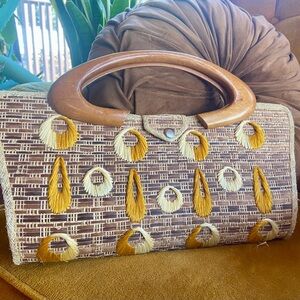 Handcrafted Woven Bag with Wooden Handles